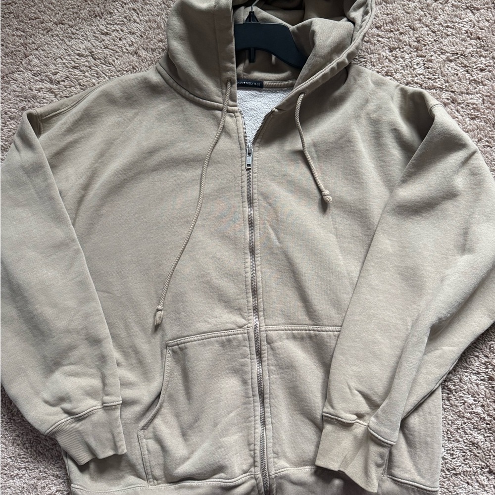Brandy Melville Tan Zip-Up Hoodie